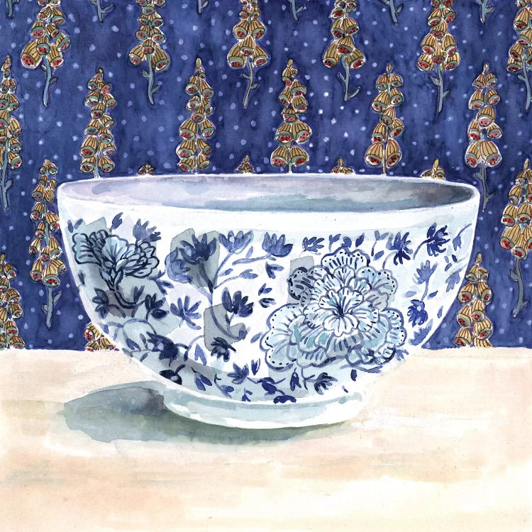 Blue China With Floral Wallpaper