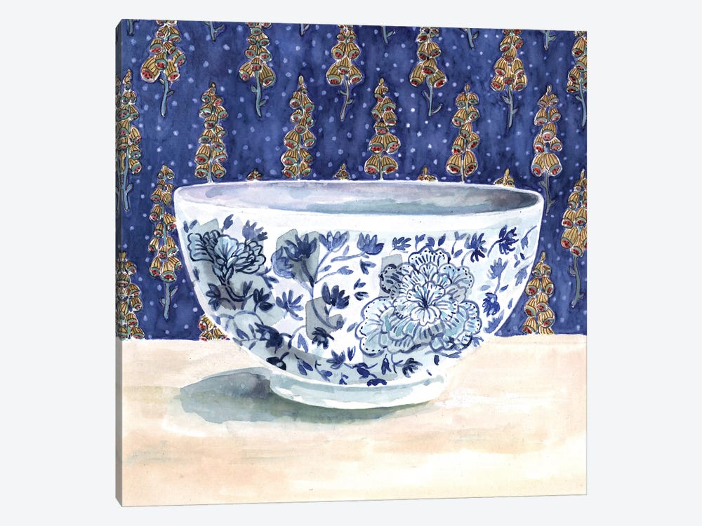 Blue China With Floral Wallpaper by Miri Eshet 1-piece Art Print