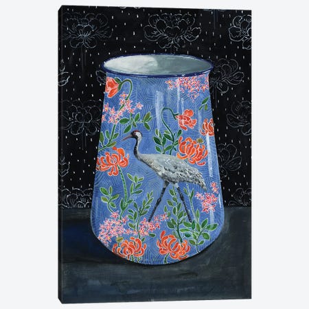 Blue Vase With Gray Crane Canvas Print #MET6} by Miri Eshet Art Print