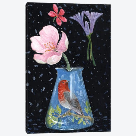 Blue Vase With Robin Canvas Print #MET7} by Miri Eshet Canvas Print