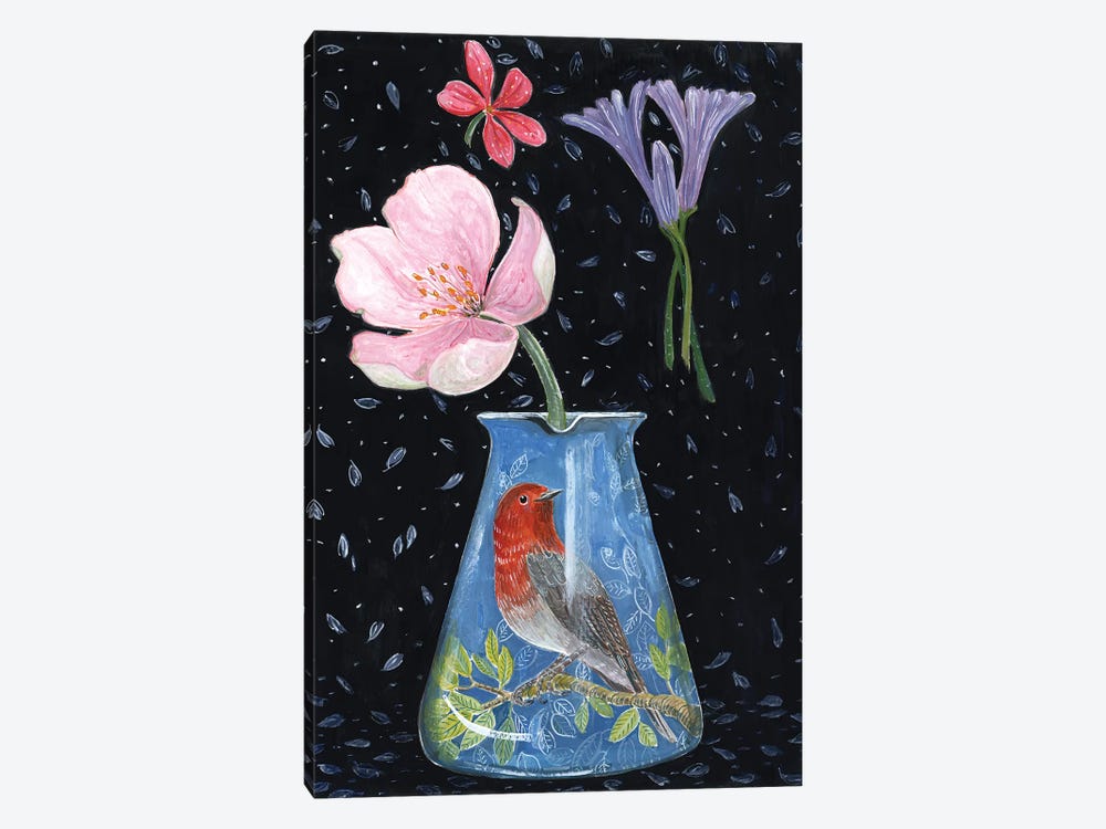 Blue Vase With Robin by Miri Eshet 1-piece Canvas Art Print