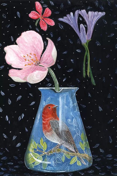 Miri Eshet: Blue Vase With Robin by Miri Eshet
