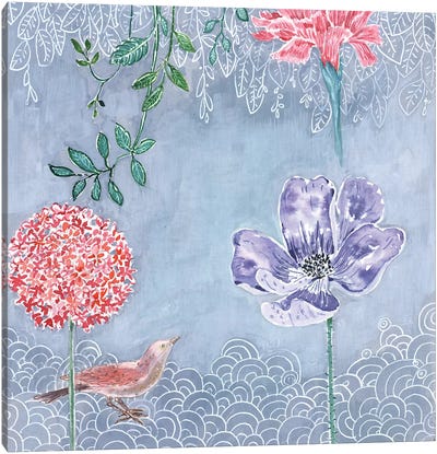 Blue-Gray Botanical Canvas Art Print - Chinese Décor