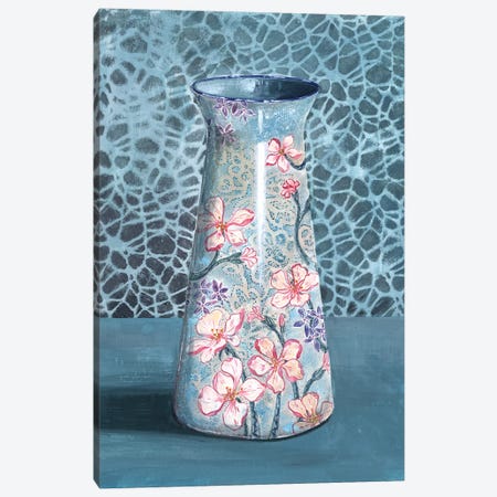 Blue-Gray Floral Vase Canvas Print #MET9} by Miri Eshet Canvas Wall Art