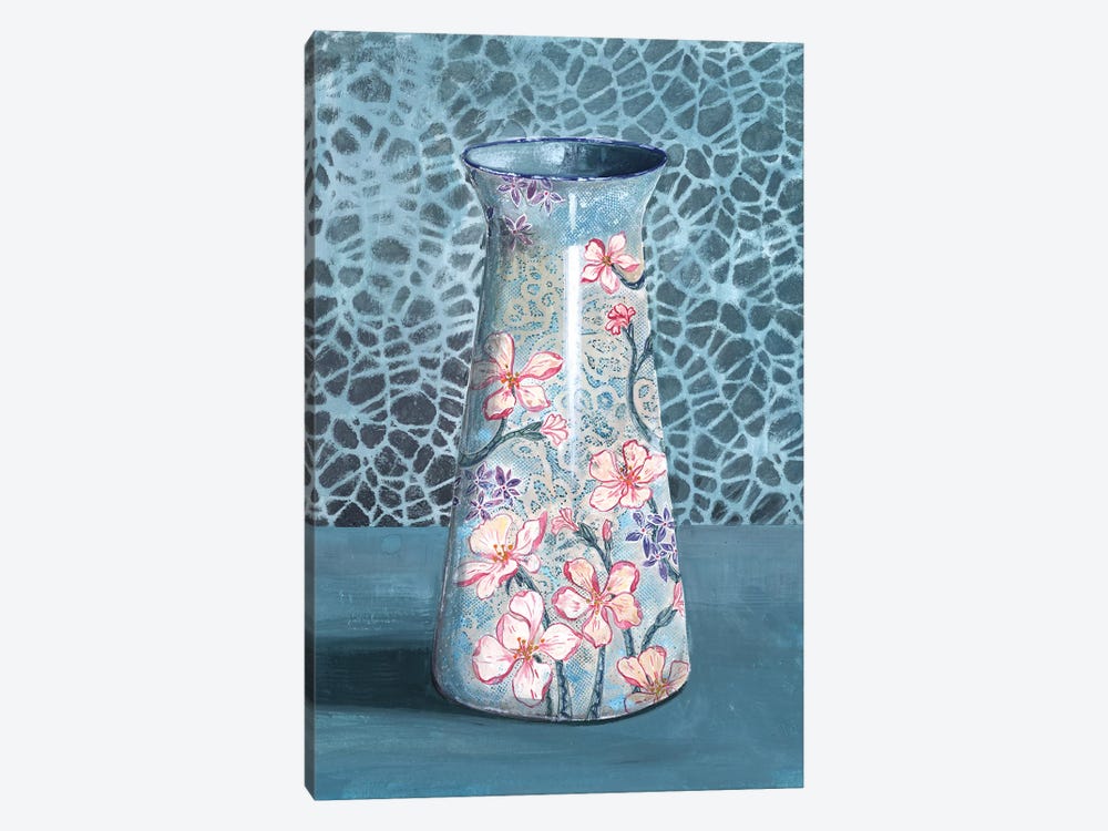 Blue-Gray Floral Vase by Miri Eshet 1-piece Canvas Art Print