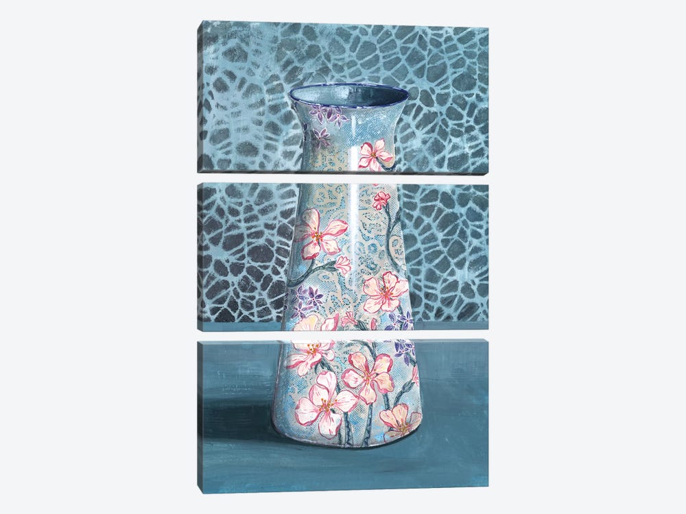 Blue-Gray Floral Vase by Miri Eshet 3-piece Canvas Print