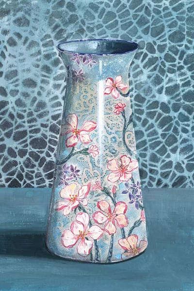 Miri Eshet: Blue-Gray Floral Vase by Miri Eshet