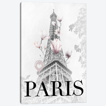 Magnolia Eiffel Tower - Black And White - Pink Canvas Print #MEV1011} by Melanie Viola Canvas Wall Art