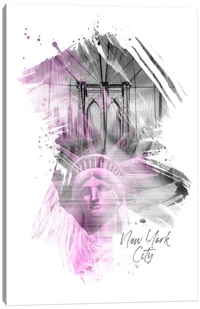 NYC Art Brooklyn Bridge And Statue Of Liberty Canvas Art Print - Statue of Liberty Art
