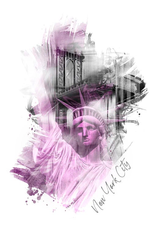 NYC Art Manhattan Bridge And Statue Of Liberty by Melanie Viola wall art