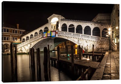 Venice Lovely Rialto Bridge At Night Canvas Art Print - Rialto Bridge