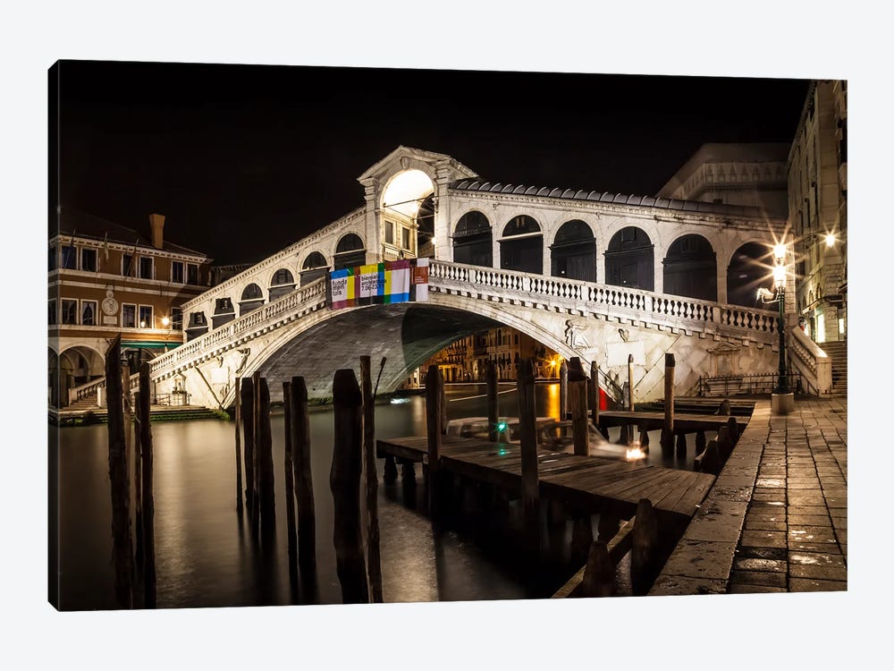 Venice Lovely Rialto Bridge At Night by Melanie Viola 1-piece Canvas Art