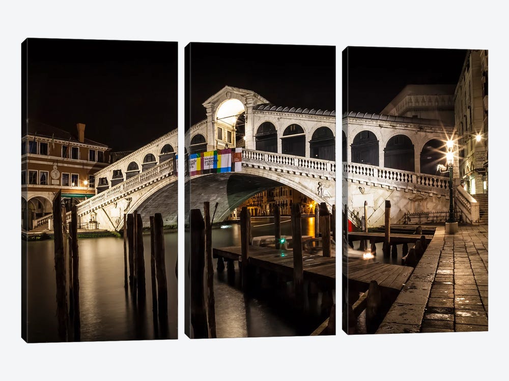 Venice Lovely Rialto Bridge At Night by Melanie Viola 3-piece Canvas Art