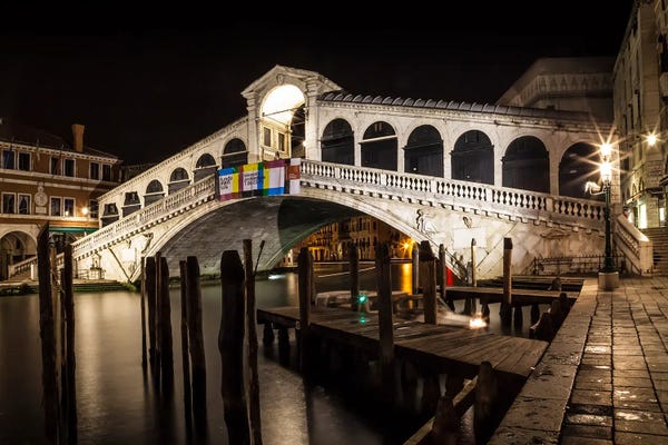 Venice: Venice Lovely Rialto Bridge At Night by Melanie Viola