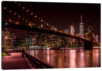 Brooklyn Bridge Nightscape Canvas Art Print - Brooklyn Bridge