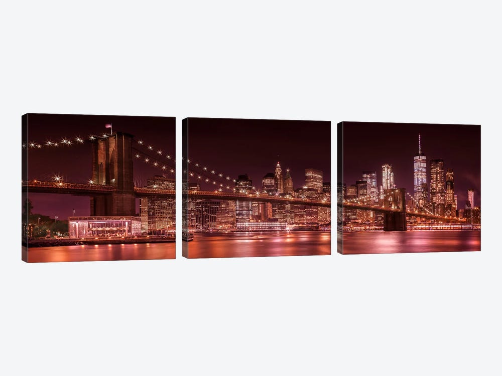 Panoramic Evening Impression Of New York City by Melanie Viola 3-piece Canvas Artwork