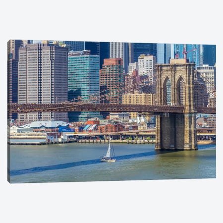 NYC East River With Brooklyn Bridge Canvas Print #MEV1058} by Melanie Viola Canvas Art