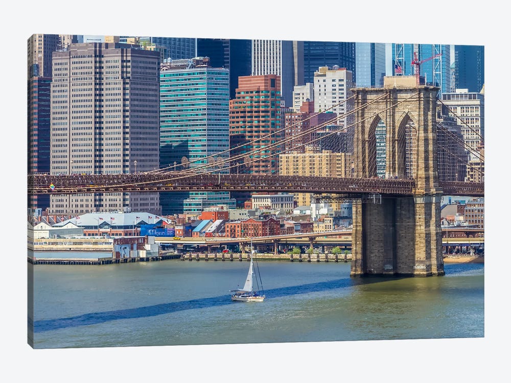 NYC East River With Brooklyn Bridge by Melanie Viola 1-piece Canvas Art Print