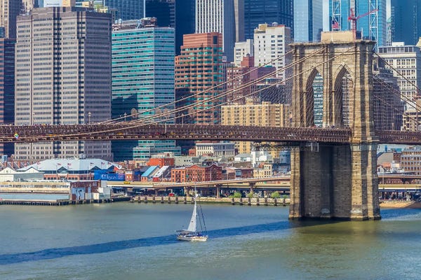 Canvas Print: NYC East River With Brooklyn Bridge by Melanie Viola
