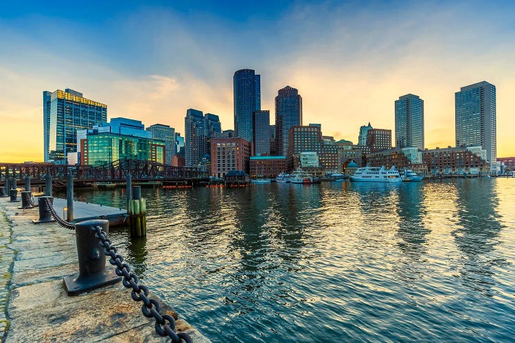 Boston Fan Pier Park And Skyline In The Evening