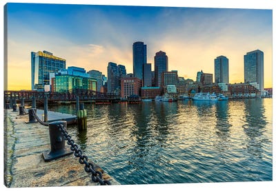 Boston Fan Pier Park And Skyline In The Evening Canvas Art Print - Harbor & Port Art