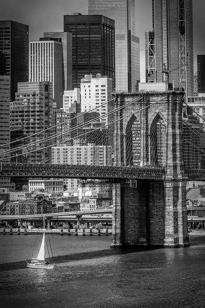 NYC Brooklyn Bridge And East River by Melanie Viola framed canvas print