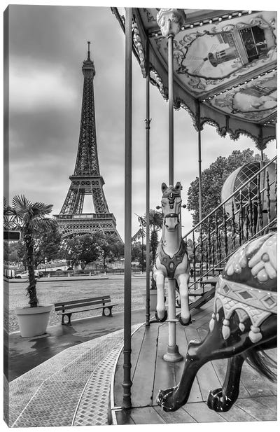 Typical Paris - Monochrome Impression Canvas Art Print - Carousels