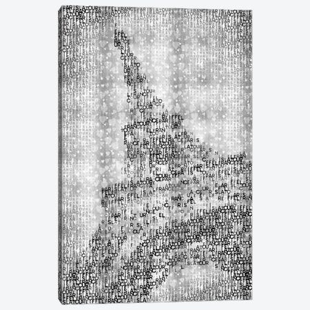 Typographic Paris Eiffel Tower And Hearts | Silver Canvas Print #MEV112} by Melanie Viola Canvas Wall Art