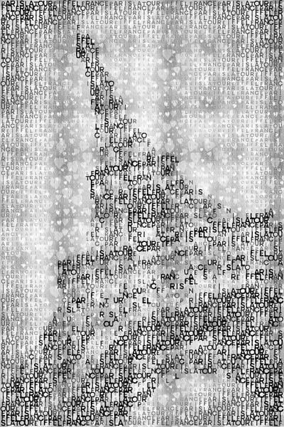 Paris Typography: Typographic Paris Eiffel Tower And Hearts | Silver by Melanie Viola