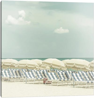 Vintage Beach Scene - Square Format Canvas Art Print - Miami Beach