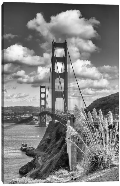San Francisco Golden Gate Bridge - Monochrome Canvas Art Print - Golden Gate Bridge
