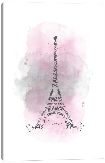 Watercolor Art Eiffel Tower In Pink Canvas Art Print - Travel Art