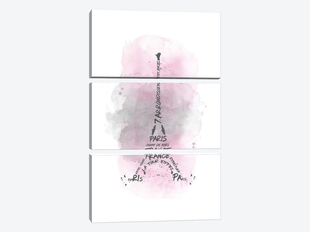 Watercolor Art Eiffel Tower In Pink by Melanie Viola 3-piece Canvas Wall Art
