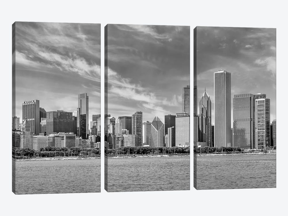 Monochrome Chicago Skyline by Melanie Viola 3-piece Canvas Wall Art