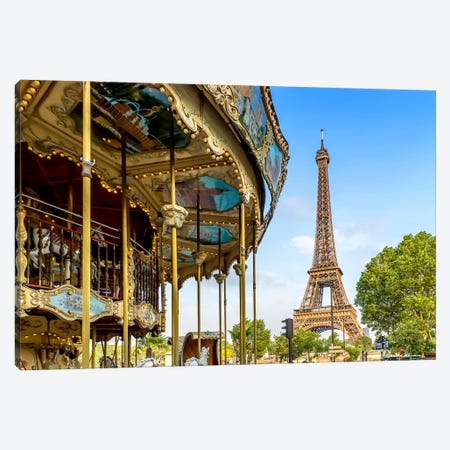 Eiffel Tower With Carousel Canvas Print #MEV1176} by Melanie Viola Canvas Art
