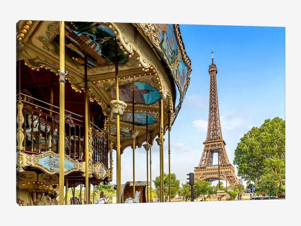 Eiffel Tower With Carousel by Melanie Viola 1-piece Canvas Art