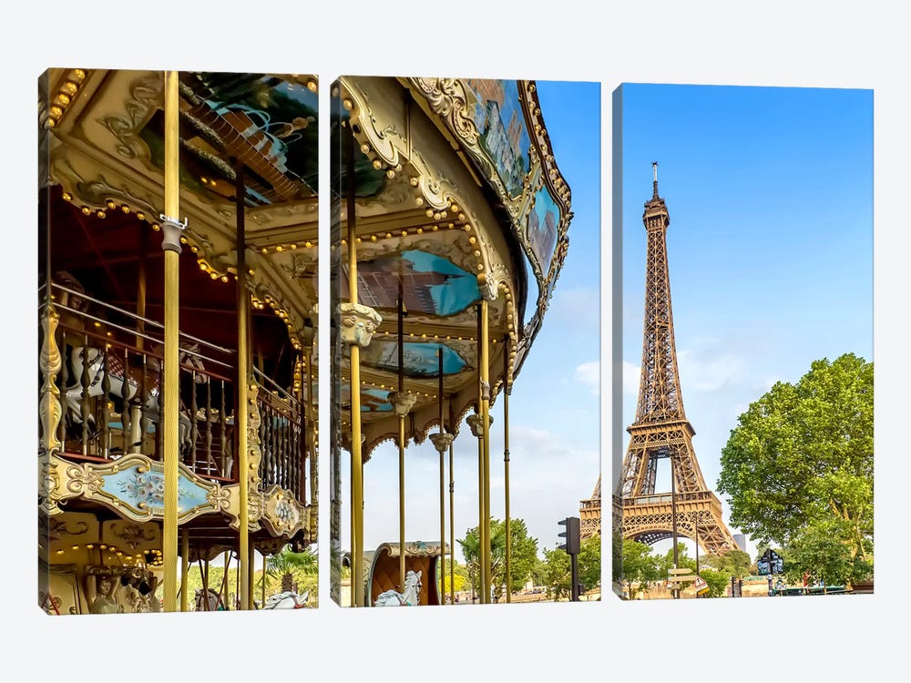 Eiffel Tower With Carousel by Melanie Viola 3-piece Canvas Artwork
