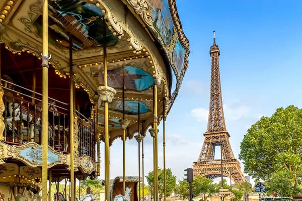 Canvas Print: Eiffel Tower With Carousel by Melanie Viola
