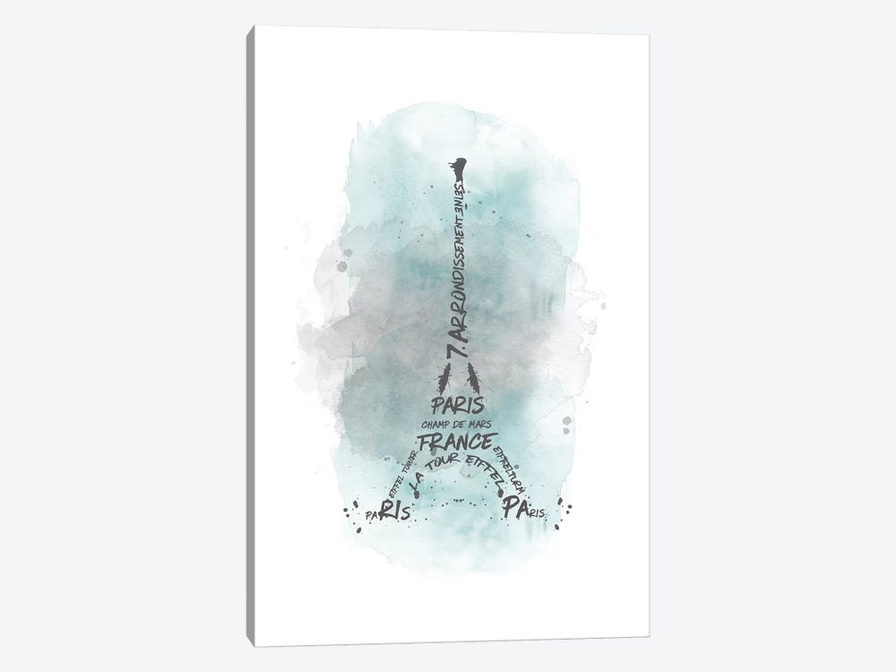 Watercolor Art Eiffel Tower In Turquoise 1-piece Canvas Print