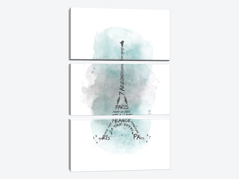Watercolor Art Eiffel Tower In Turquoise 3-piece Canvas Print