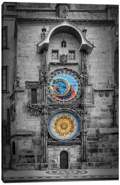 Prague Orloj - Colorkey Canvas Art Print - Czech Republic Art