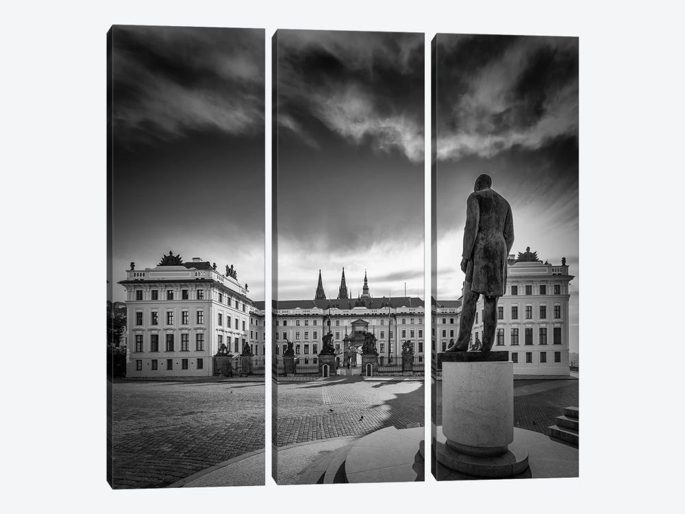 Prague Castle With Statue - Monochrome by Melanie Viola 3-piece Art Print