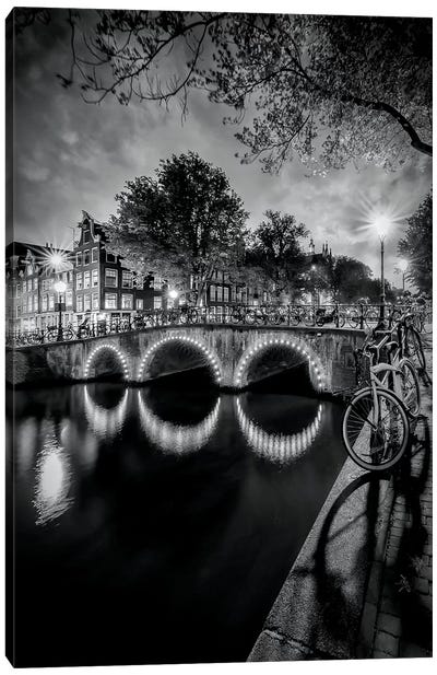 Amsterdam Idyllic Nightscape From Keizersgracht Canvas Art Print - Amsterdam Art