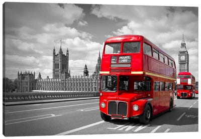 Red Buses In London Canvas Art Print - Melanie Viola