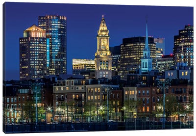 Boston Evening Skyline Of North End & Financial District Canvas Art Print - Boston Skylines