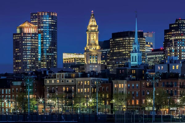 Purple: Boston Evening Skyline Of North End & Financial District by Melanie Viola