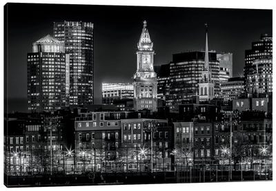 Boston Evening Skyline Of North End & Financial District Canvas Art Print - Boston Skylines