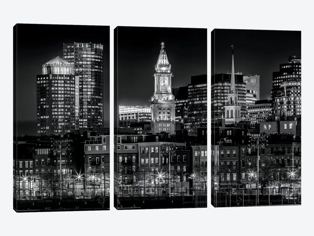 Boston Evening Skyline Of North End & Financial District by Melanie Viola 3-piece Canvas Art Print