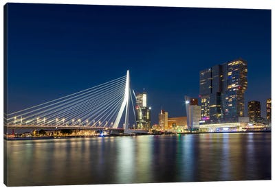 Rotterdam Erasmus Bridge At Night Canvas Art Print - Netherlands Art