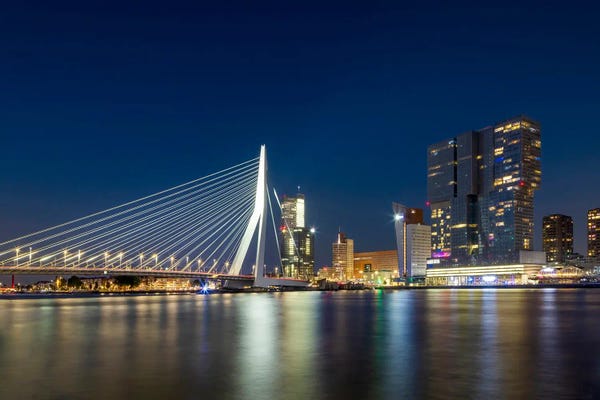 Rotterdam: Rotterdam Erasmus Bridge At Night by Melanie Viola
